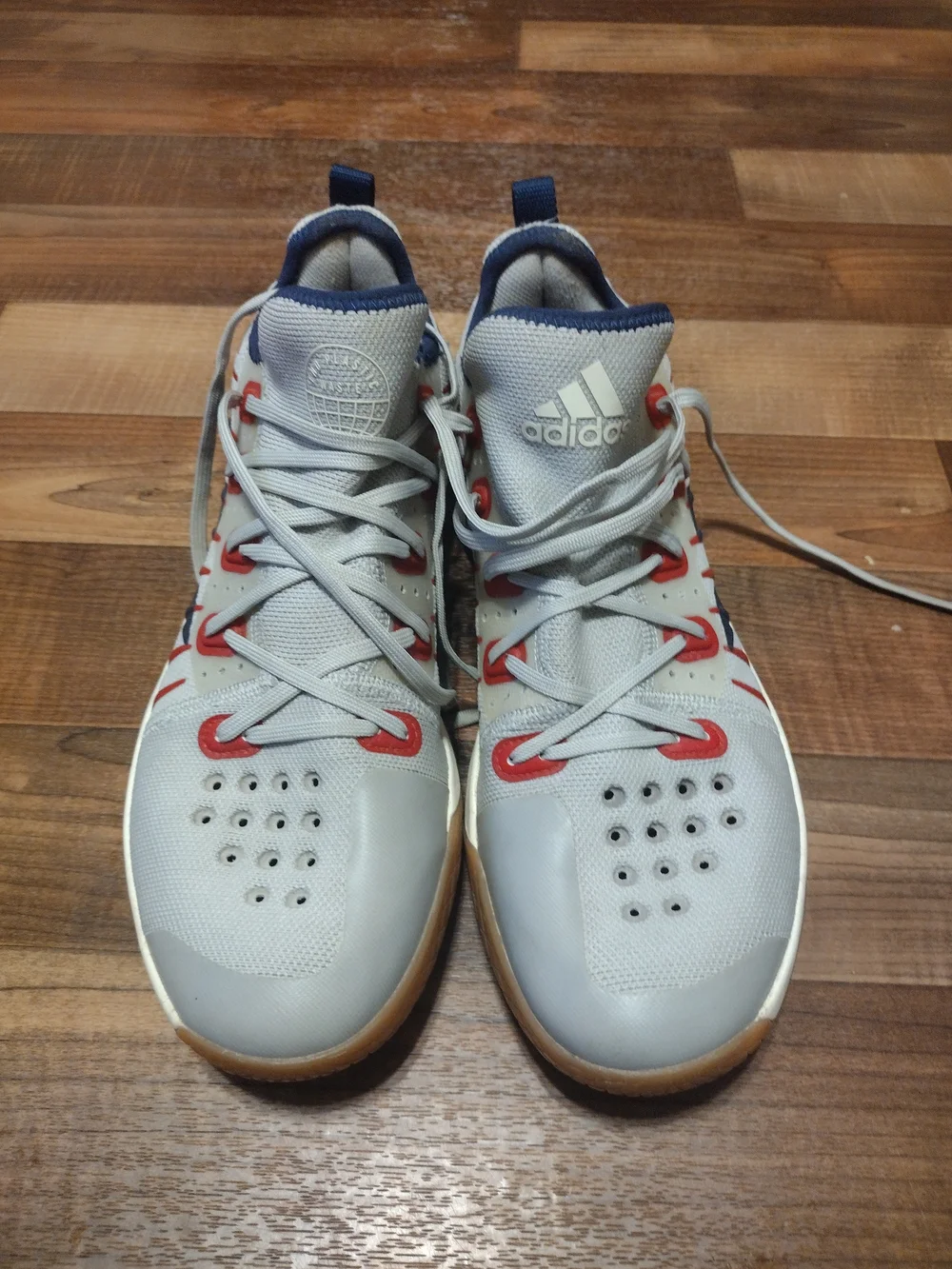 adidas Men's Athletic Shoes Gray with Red Accents and Gum Sole